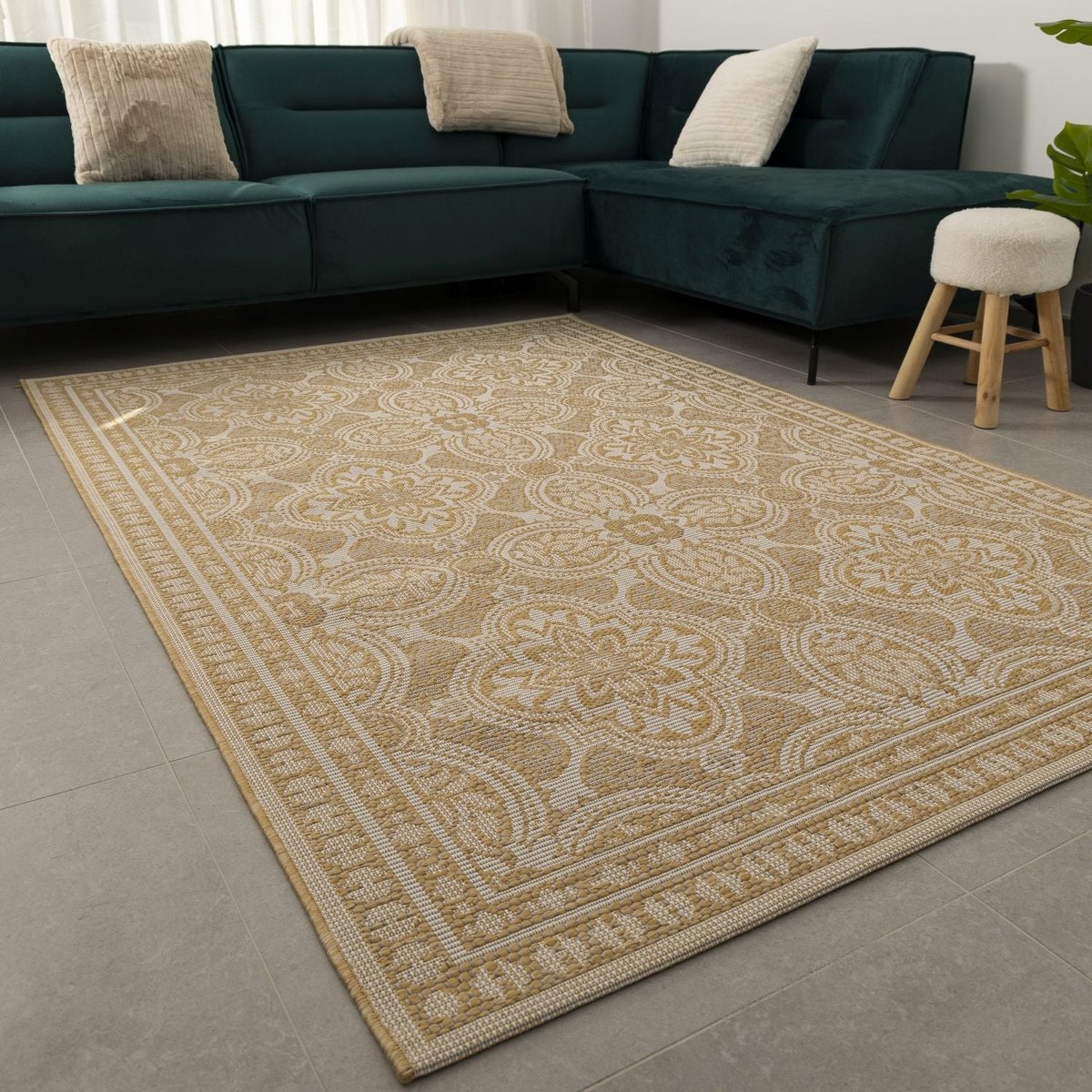 Vloerkleed Buiten - Buitenkleed Laagpolig Oker Geel Vloerkleed Koho Outdoor Tapijt - 160x230cm- Modern - Woonkamer - Salon - Slaapkamer - Eetkamer