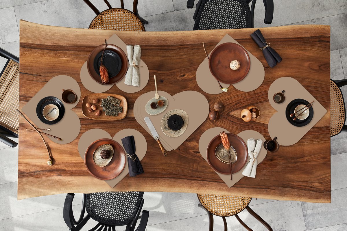 Onderleggers - Placemats - Placemats hartje - Bakery brown - Interieur - Aardetinten - 10 stuks