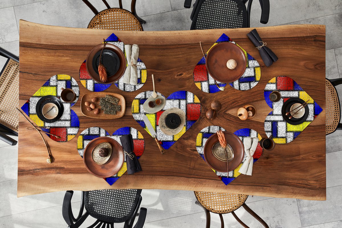 Onderleggers - Placemats - Placemats hartje - Patronen - Mondriaan - Kunst - 8 stuks