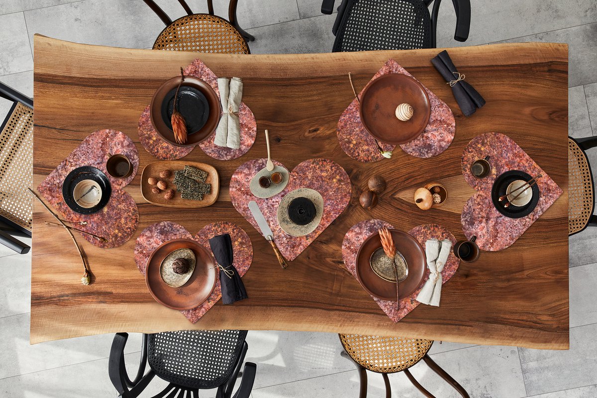 Onderleggers - Placemats - Placemats hartje - Roest print - Bruin - Brons - 8 stuks