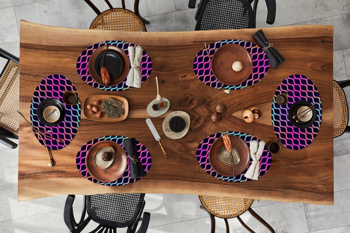 Placemats ovaal - Onderleggers - Ovale placemats - Design - Abstract - Neon - 6 stuks