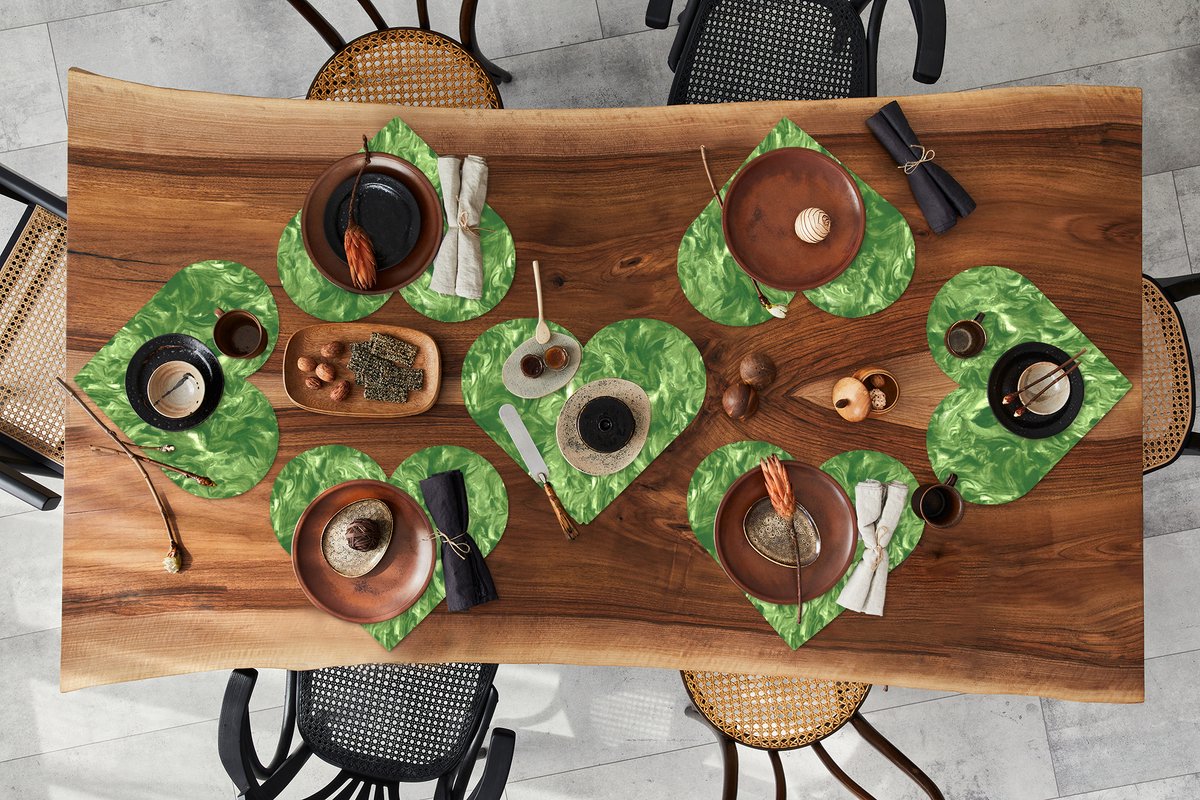 Onderleggers - Placemats - Placemats hartje - Verf - Marmer print - Groen - Design - 8 stuks