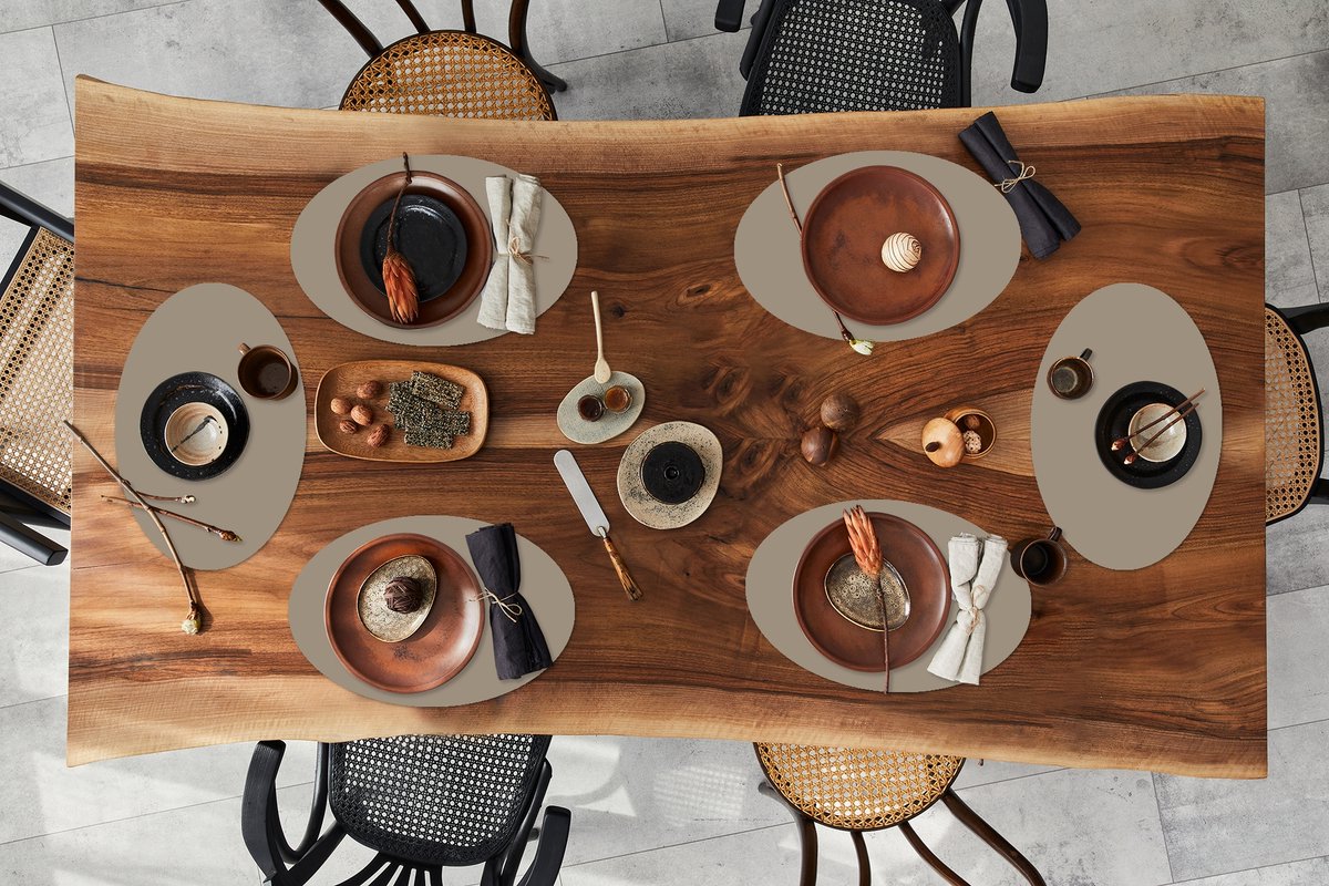 Placemats ovaal - Onderleggers - Ovale placemats - Interieur - Kleuren - Beige - 6 stuks