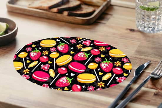 Napperons ovales - Sous-verres - Sets de table ovales - Snoep - Motif - Fraise - 10 pièces