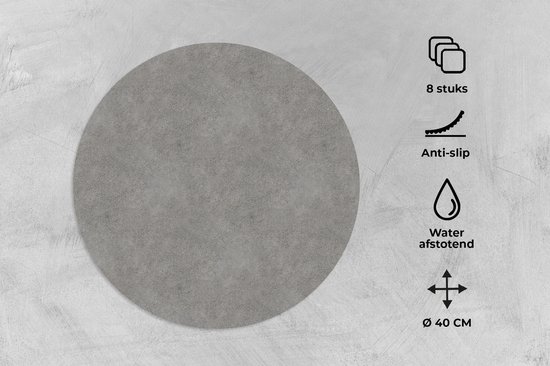 Sets de table ronds - Sous-couche - Napperons ronds - Industriel - Motif - Impression béton - 8 pièces