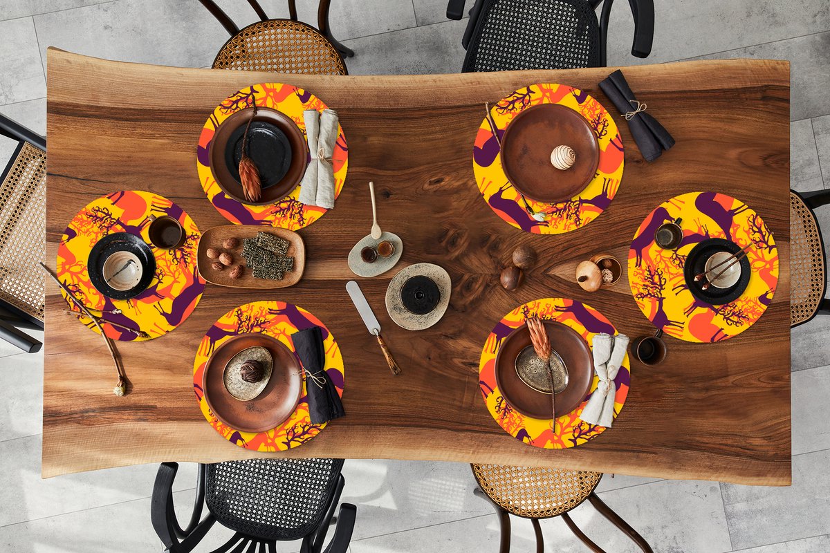 Ronde placemats - Onderlegger - Placemats rond - Patronen - Hert - Kleuren - 6 stuks