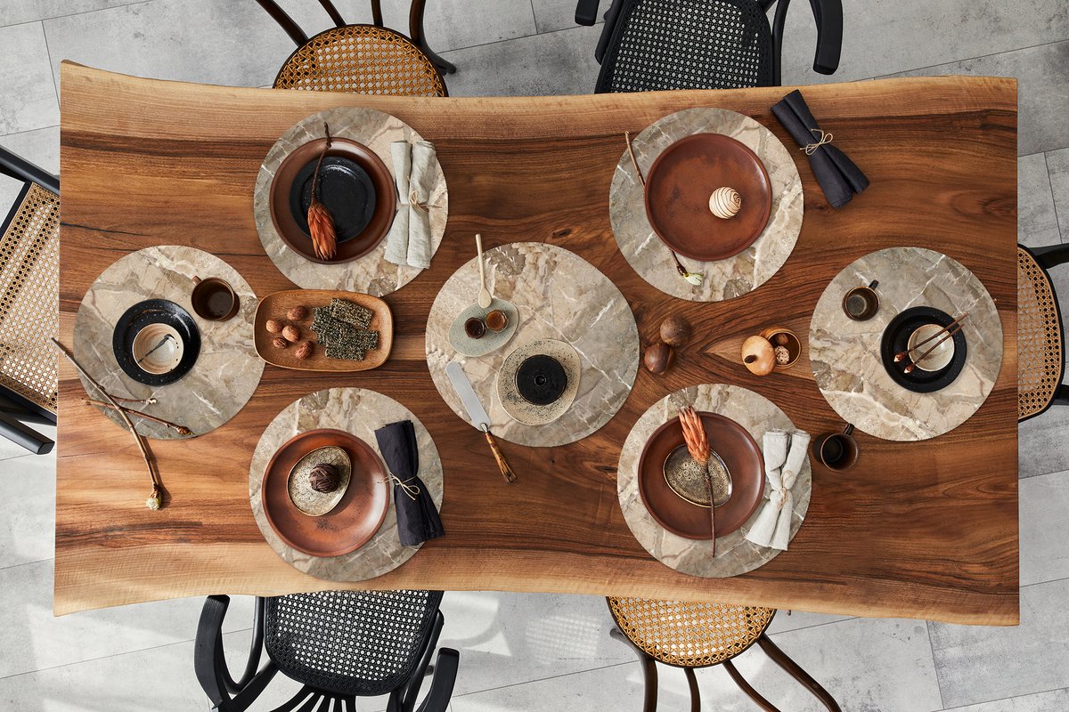 Ronde placemats - Onderlegger - Placemats rond - Bruin - Wit - Kristal - Graniet print - 10 stuks