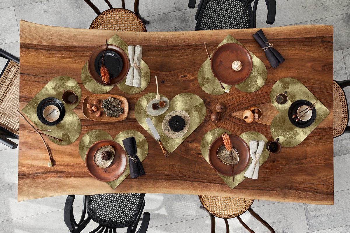 Onderleggers - Placemats - Placemats hartje - Goud - Abstract - Verf - 8 stuks