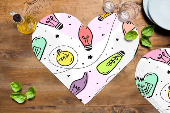Sets de table - Napperons - Napperons coeur - Pastel - Arc-en-ciel - Lampe - Motifs - 8 pièces
