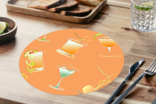 Sets de table ronds - Dessous de verre - Napperons de table ronds - Cocktail - Oranje - Design - 10 pièces