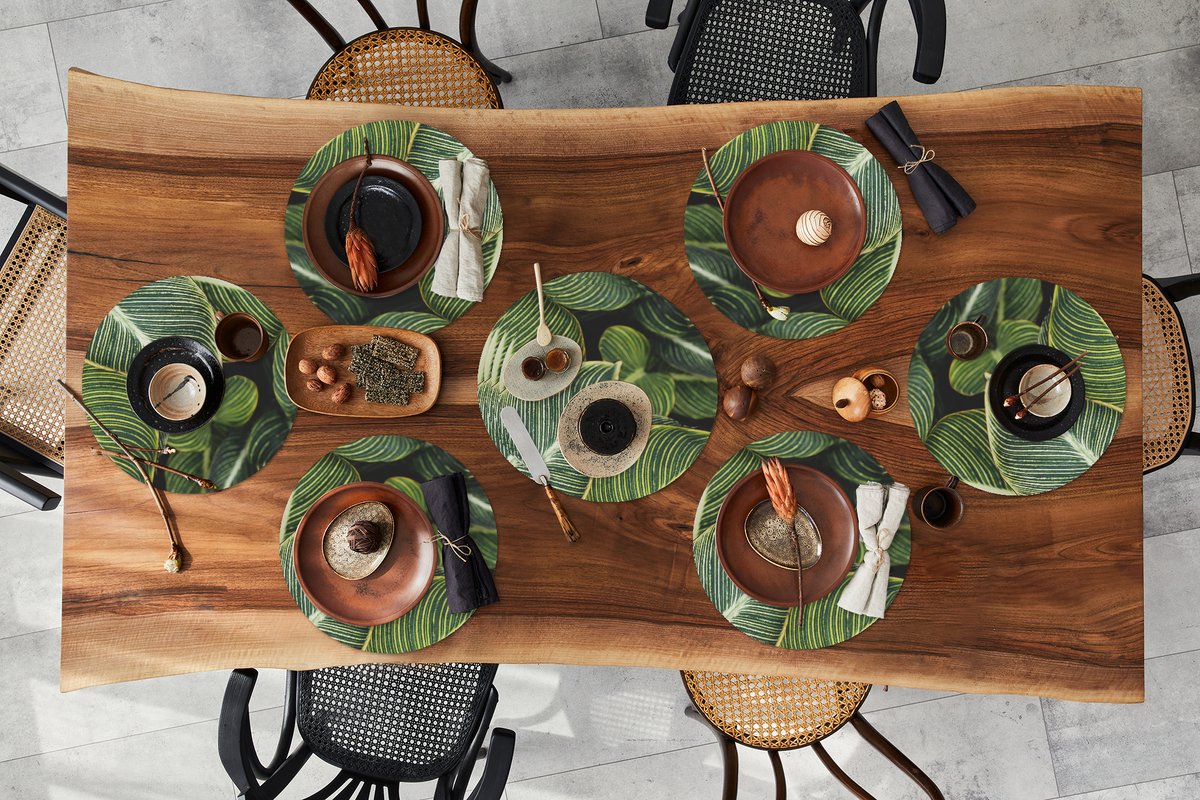 Ronde placemats - Onderlegger - Placemats rond - Bladeren - Planten - Natuur - 10 stuks