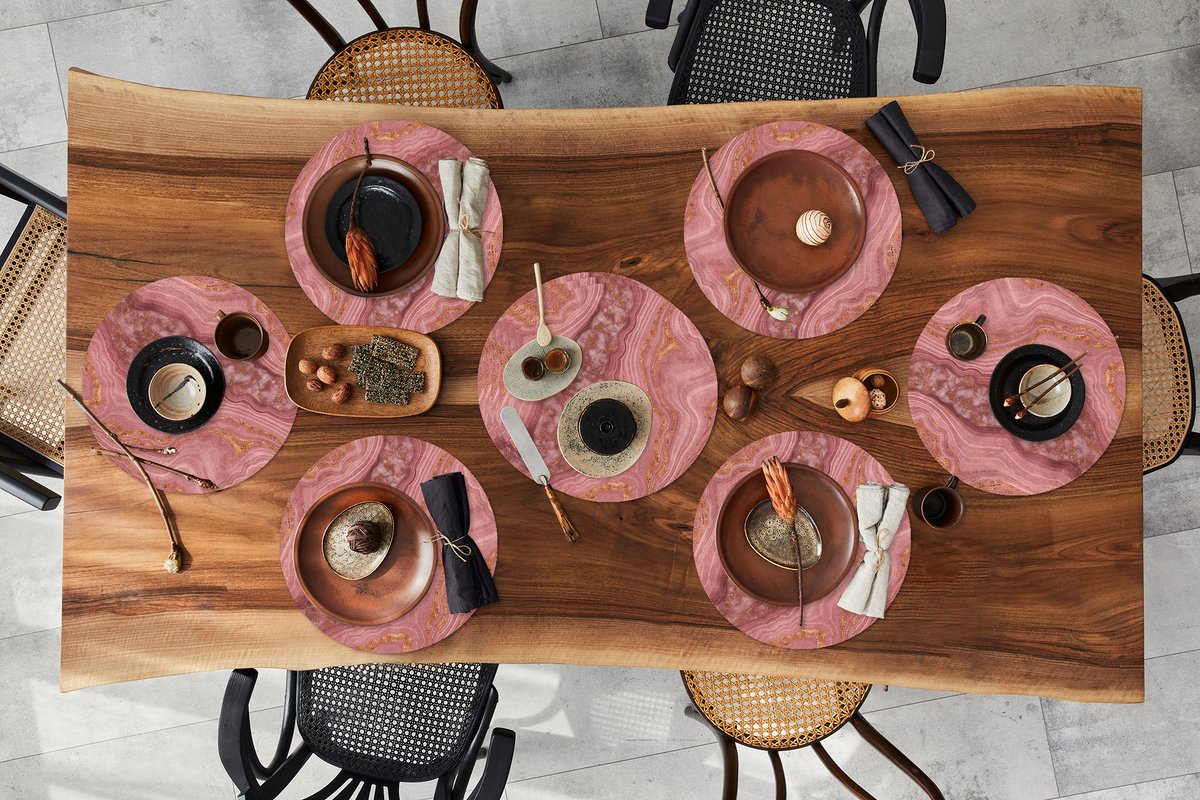 Ronde placemats - Onderlegger - Placemats rond - Marmer print - Goud - Lijn - 10 stuks