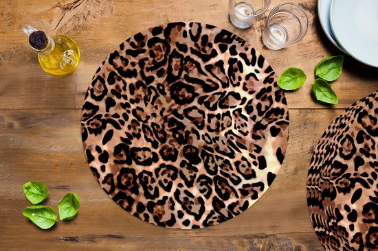 Sets de table ronds - Dessous de verre - Napperons de table ronds - Imprimé animal - Léopard - Design - Luxe - 10 pièces