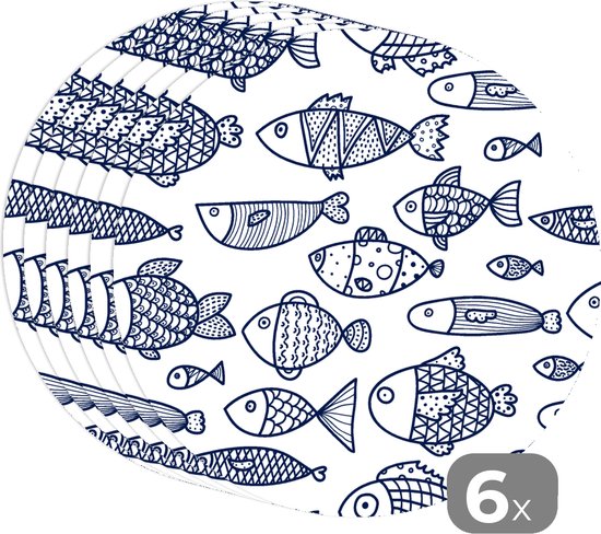 Sets de table ronds - Dessous de verre - Napperons de table ronds - Pêche - Scandinavie - Motifs - 6 pièces