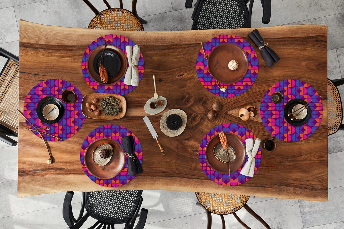 Ronde placemats - Onderlegger - Placemats rond - Tulpen - Patroon - Retro - 6 stuks