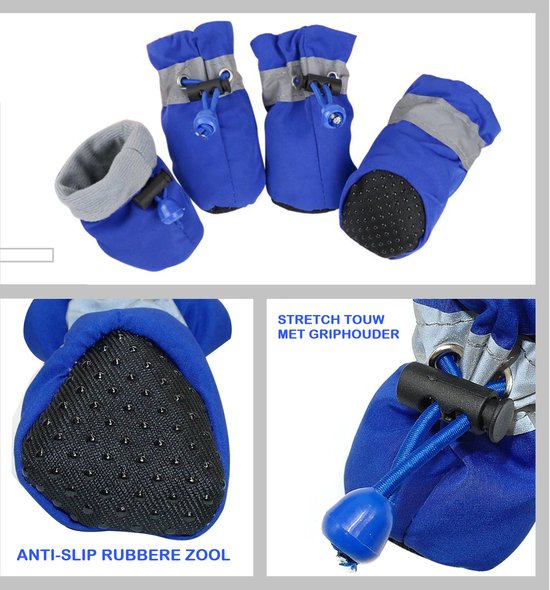 Hondenschoenen - Gripzolen - Elastische Sluiting - Spatbestendig - 4 St. - Blauw - 6 x 5 cm