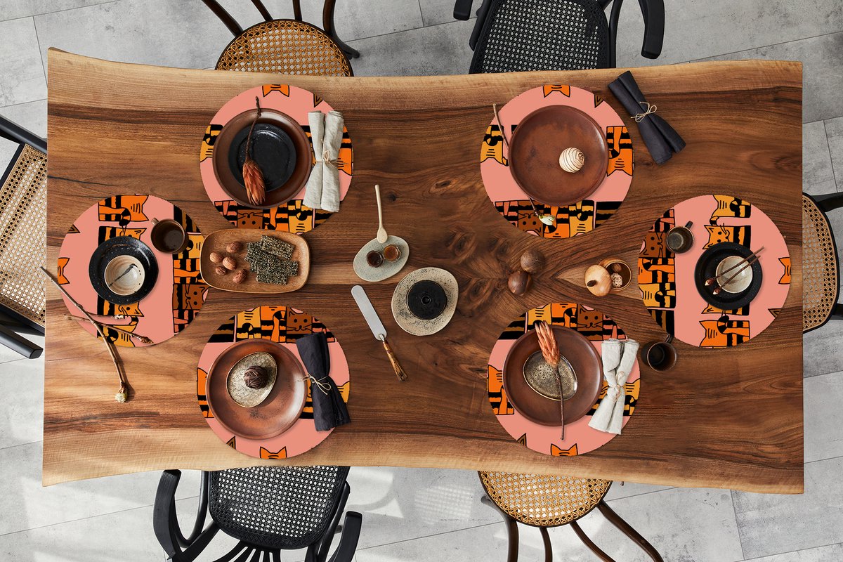 Ronde placemats - Onderlegger - Placemats rond - Katten - Patronen - Dieren - Kinderen - 6 stuks
