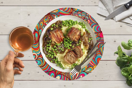 Sets de table ronds - Sous-couche - Napperons ronds - Design - Années 1970 - Fantasy - Couleur - 8 pièces