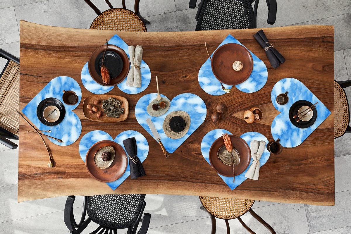 Onderleggers - Placemats - Placemats hartje - Waterverf - Abstract - Blauw - Patronen - 8 stuks