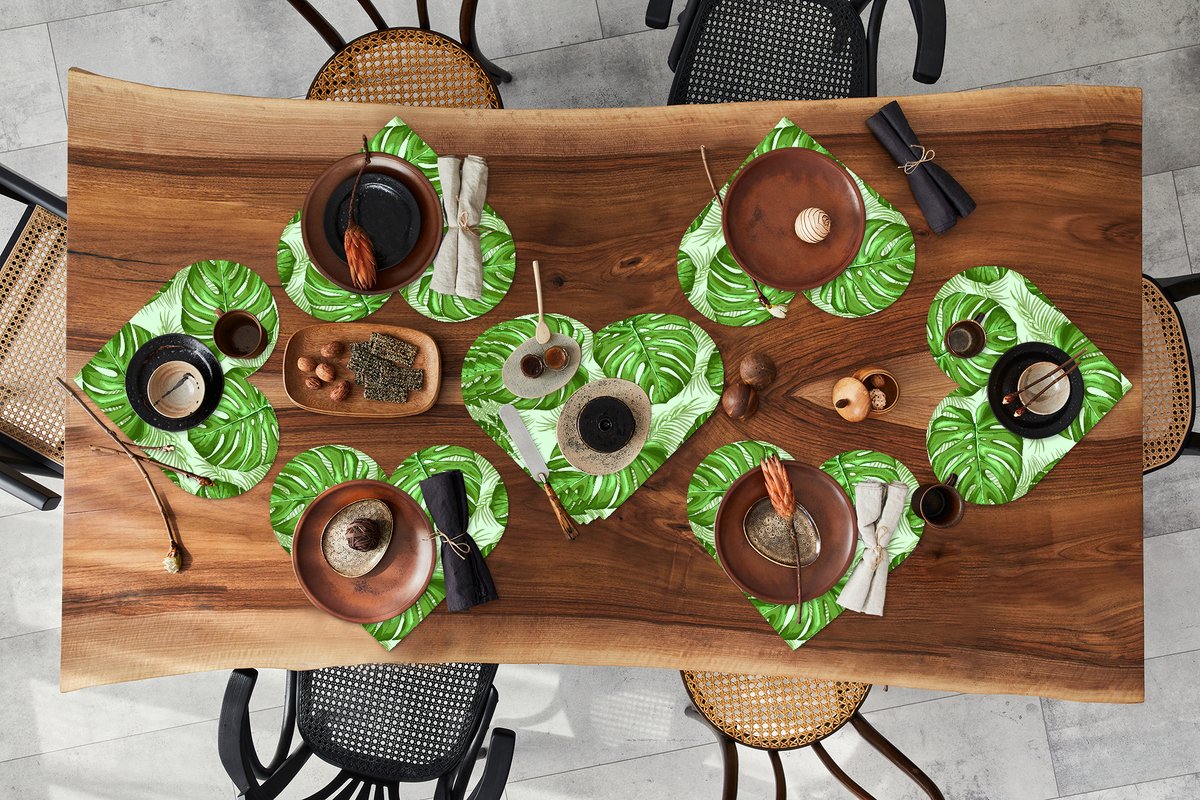 Onderleggers - Placemats - Placemats hartje - Monstera - Palmblad - Patronen - 10 stuks
