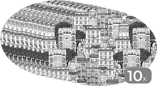 Napperons de table ovales - Sets de table - Sets de table ovales - Motif - Maisons - Villes - 10 pièces