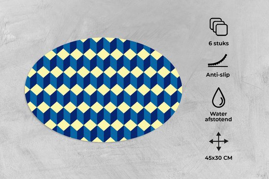 Placemats ovaal - Onderleggers - Ovale placemats - Cube - Kubus - Patronen - 6 stuks