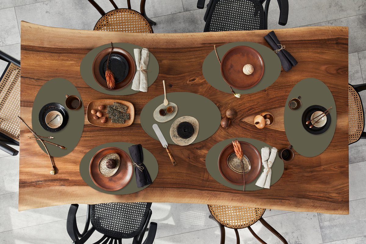 Placemats ovaal - Onderleggers - Ovale placemats - Grijs - Warm - Herfst - 8 stuks