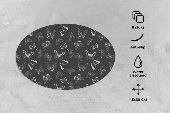 Napperons ovales - Sets de table - Sets de table ovales - Papillons - Rétro - Design - 6 pièces