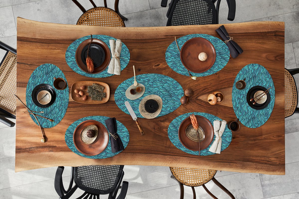 Placemats ovaal - Onderleggers - Ovale placemats - Waves - Patronen - Water - 10 stuks