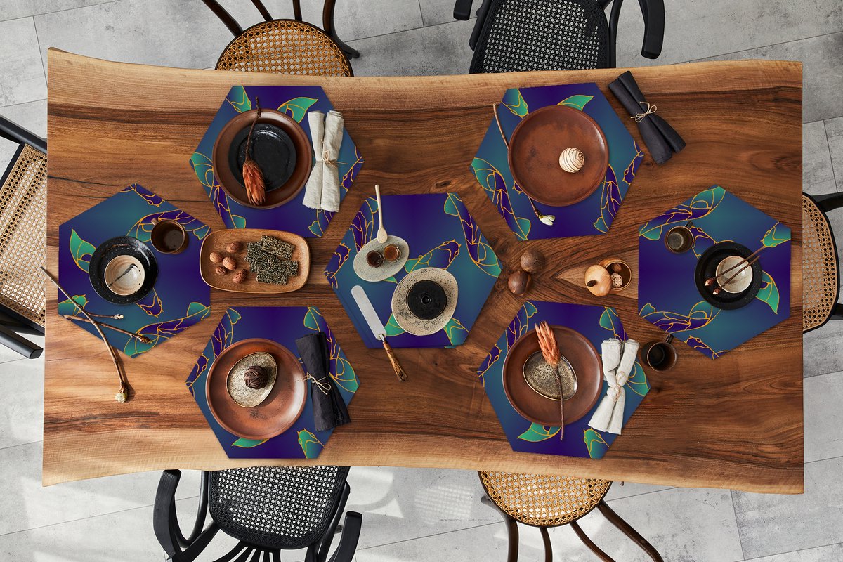 Placemats hexagon - Onderleggers placemats - Placemat zeshoek - Patronen - Vis - Koi - 8 stuks