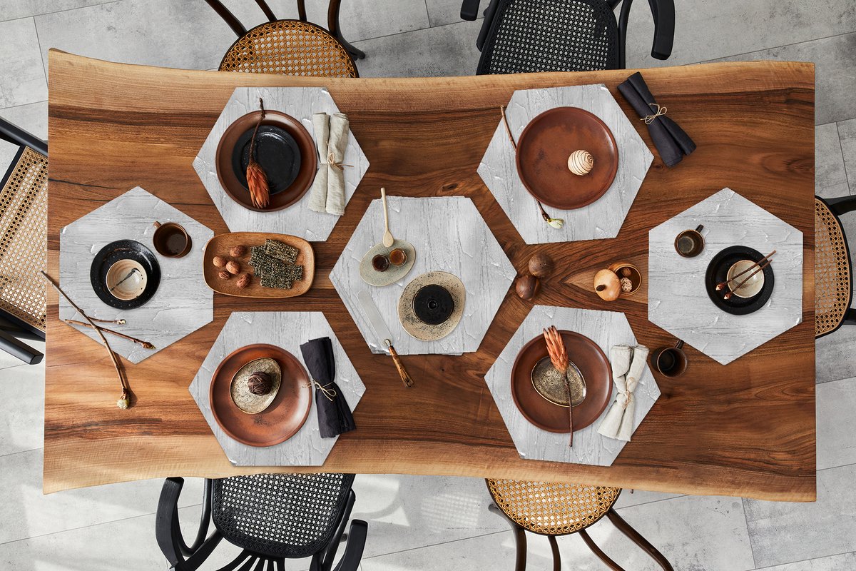 Placemats hexagon - Onderleggers placemats - Placemat zeshoek - Verf - Patronen - Grijs - 10 stuks