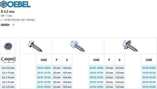 GOEBEL® - 1000 x Zeskant plaatschroeven (Ø x L) 4,2 x 13 mm Staal Verzinkt met Zonder Ring DIN7976 / ISO1479 - Schroeven - 2010142130