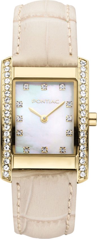 Pontiac Classic P10010 Horloge - Leer - Crème - Ø 28 mm