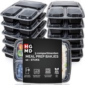 HGMD® Meal Prep Bakjes - 10 stuks - 3 compartimenten - Lunchbox - Diepvriesbakjes - Vershoudbakjes - Plastic Bakjes Met Deksel - Magnetron Bakjes Met Deksel - Meal Prep - Vershouddoos - 1L - BPA vrij