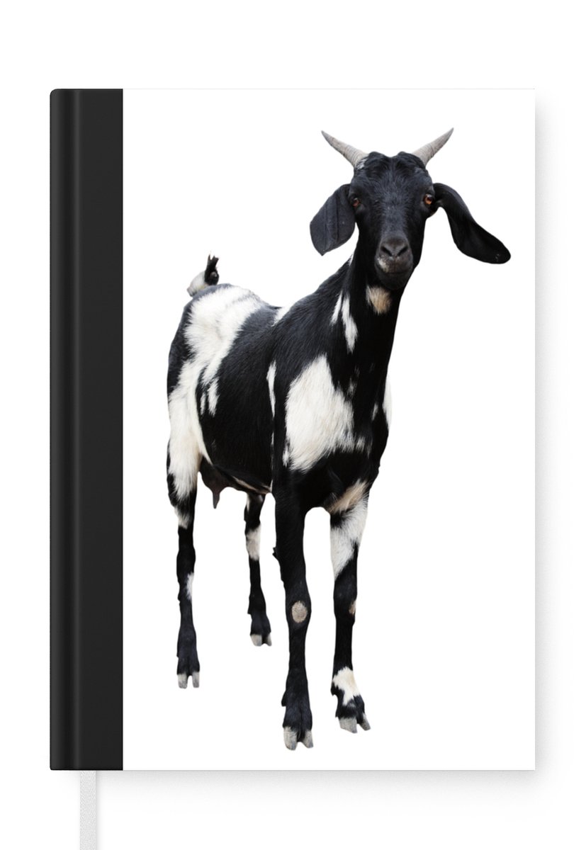 Notitieboek - Schrijfboek - Zwart met witte geit op een witte achtergrond - Notitieboekje klein - A5 formaat - Schrijfblok