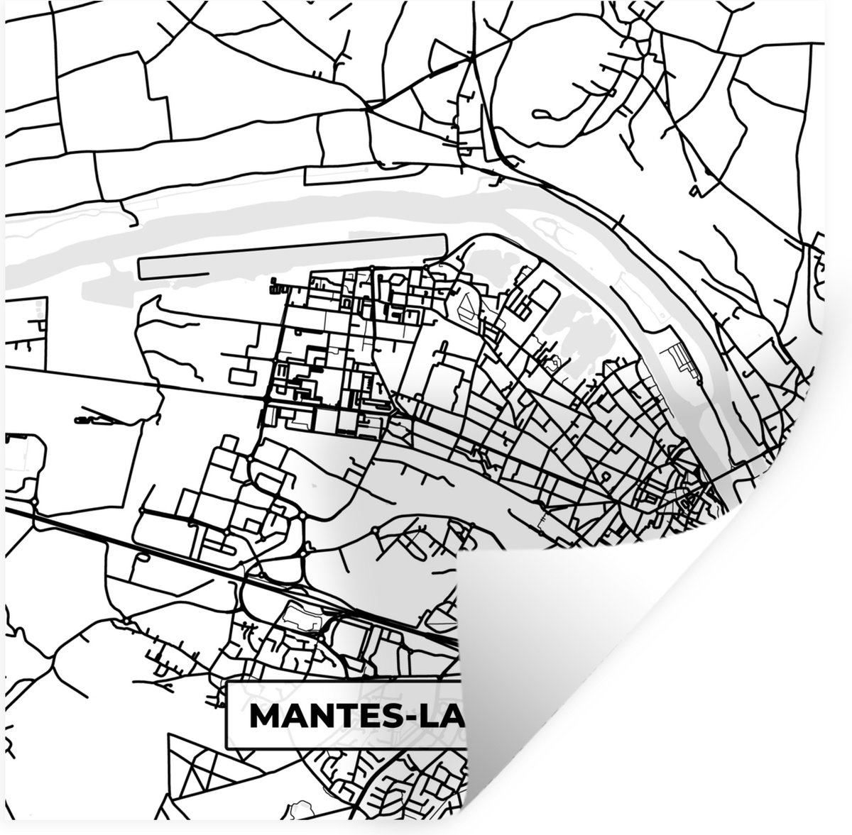 Muurstickers - Sticker Folie - Kaart - Plattegrond - Mantes-la-Jolie - Frankrijk - Stadska