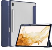 Case2go - Tablet Hoes geschikt voor Samsung Galaxy Tab S8 (2022) - Tri-Fold Transparante Cover - Met Pencil Houder - Blauw