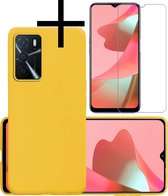 Hoes Geschikt voor OPPO A16 Hoesje Cover Siliconen Back Case Hoes Met Screenprotector - Geel