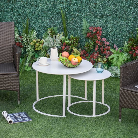 Outsunny Bijzettafel, set van 3, salontafel, tuintafel, nesttafel