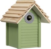 Bol.com Navaris groen echt houten vogelhuisje - Tuinnestkast voor kleine vogels - Grenenhouten nesthuis voor roodborstjes pimpel... aanbieding