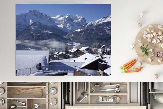 KitchenYeah® Inductie beschermer 70x52 cm - Wintersport resort in Zwitserland - Kookplaataccessoires - Afdekplaat voor kookplaat - Inductiebeschermer - Inductiemat - Inductieplaat mat