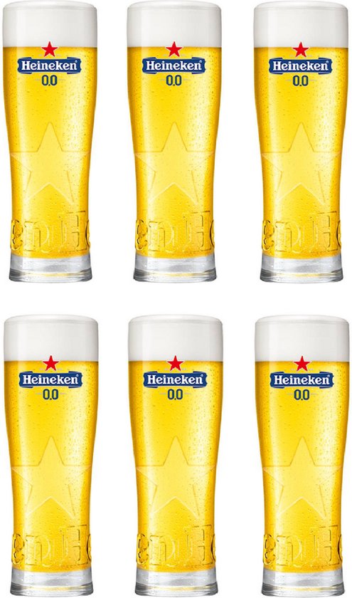 Heineken 0.0 Star Bierglazen - 25cl - 6 stuks - bierpakket - cadeauset