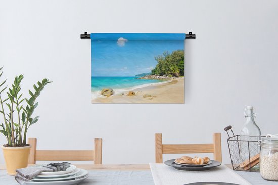 Wandkleed - Wanddoek - Strand - Zee - Planten - Tropical - 60x45 cm - Wandtapijt