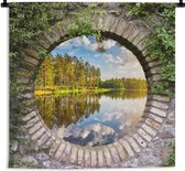 Wandkleed - Wanddoek - Bomen - Water - Doorkijk - 180x180 cm - Wandtapijt