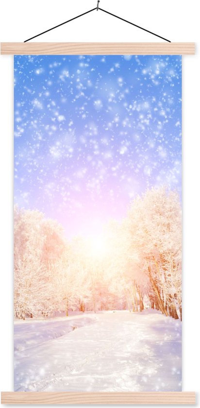 Porte-affiche avec affiche - Affiche scolaire - Neige - Soleil - Hiver - 60x120 cm - lattes vierges