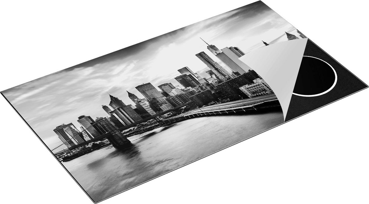 Chefcare Inductie Beschermer Brooklyn Bridge Brug in New York - Zwart Wit - 91,2x52 cm - Afdekplaat Inductie - Kookplaat Beschermer - Inductie Mat