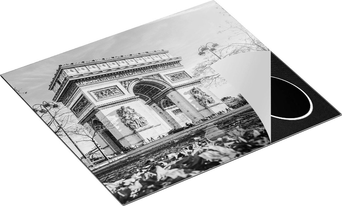 Chefcare Inductie Beschermer Arc de Triomphe in Parijs tijdens de Herfst - Zwart Wit - 59x52 cm - Afdekplaat Inductie - Kookplaat Beschermer - Inductie Mat