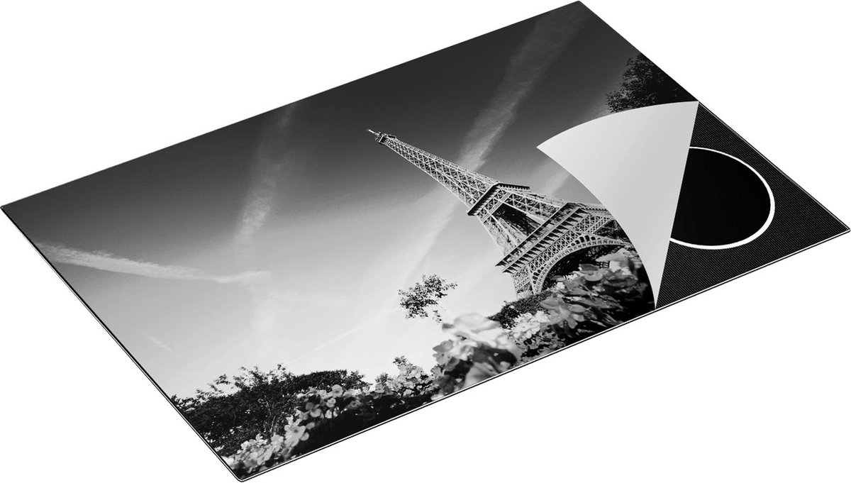 Chefcare Inductie Beschermer Eiffeltoren in Parijs met Bloemen - Zwart Wit - 81,2x52 cm - Afdekplaat Inductie - Kookplaat Beschermer - Inductie Mat