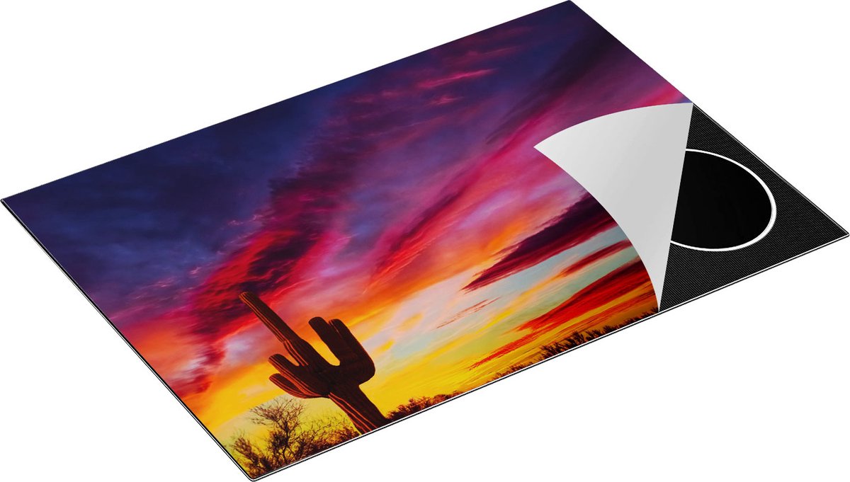Chefcare Inductie Beschermer Cactus bij Oranje Zonsondergang - 77x51 cm - Afdekplaat Inductie - Kookplaat Beschermer - Inductie Mat