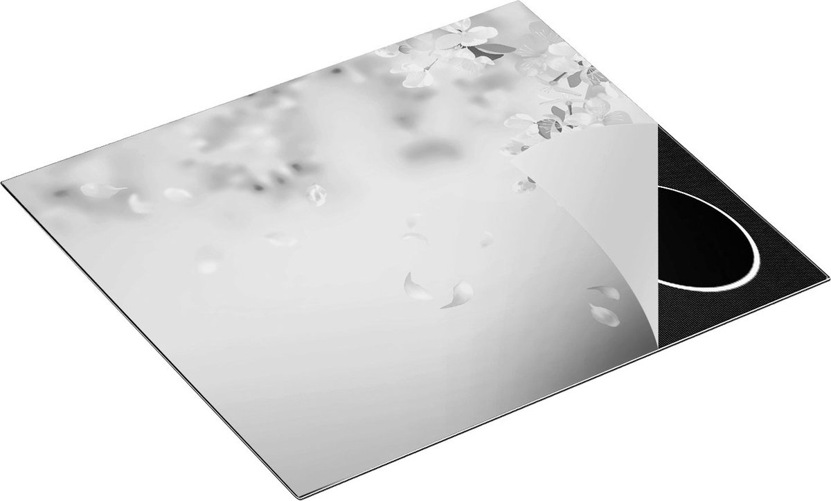 Chefcare Inductie Beschermer Appelbloesem - Bloemen - Zwart Wit - 59x52 cm - Afdekplaat Inductie - Kookplaat Beschermer - Inductie Mat